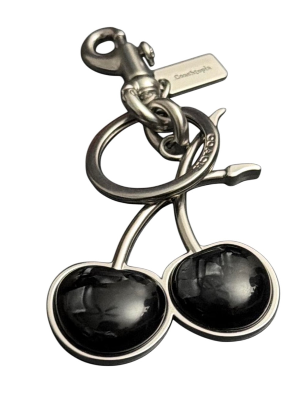 Authentic Coach Black Cherry Enamel Charm Keyring with Silver Hardware